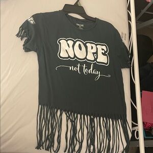On Fire Black Fringe Tee - Nope Not Today